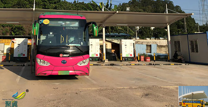 福建鋼膜結(jié)構(gòu)大巴車停車棚基礎(chǔ)設(shè)計效果圖