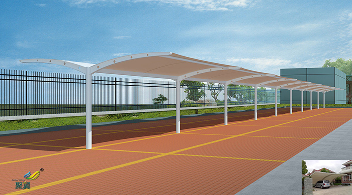 山東膜結(jié)構(gòu)張拉膜雨棚停車棚膜傘、景觀小品公司工程圖片